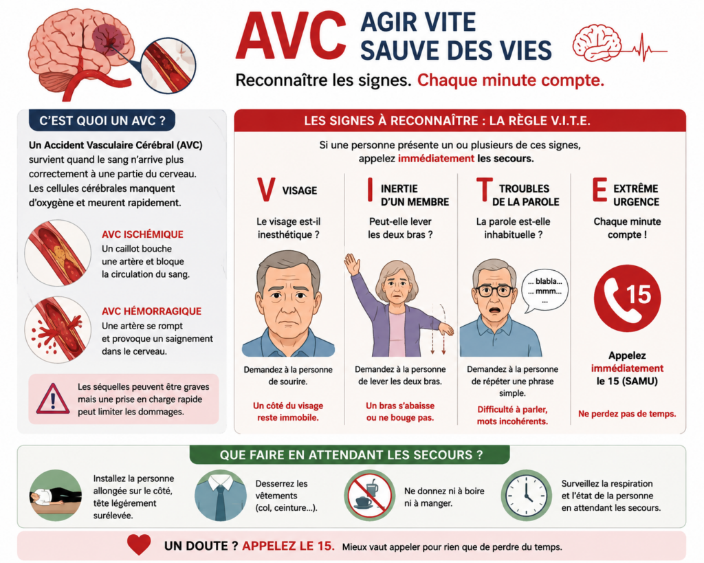 Infographie sur les signes d'un AVC et les gestes à faire